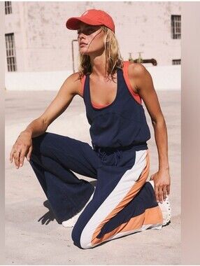 FP Movement Free People Flow Flare Onesie Jumpsuit Navy Blue Indigo📝 LARGE